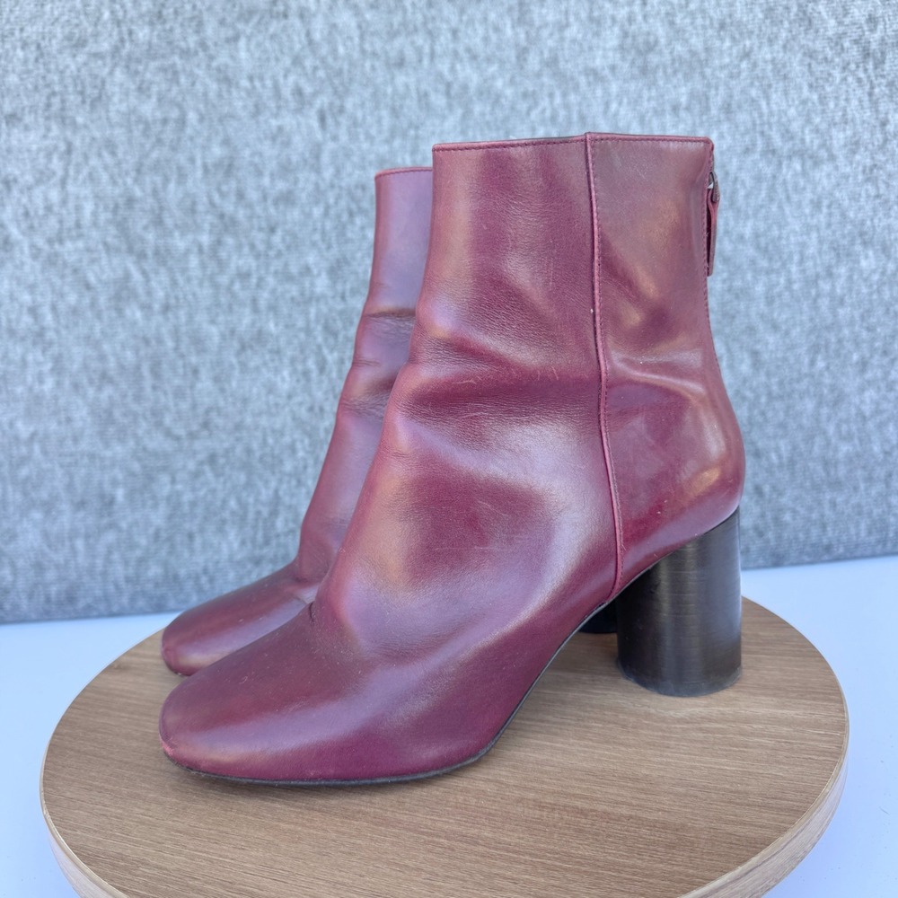 Sandro Paris Burgundy Leather Ankle Boots Block‎ Heel Size 36 / 5.5 Minimalist - Picture 3 of 11